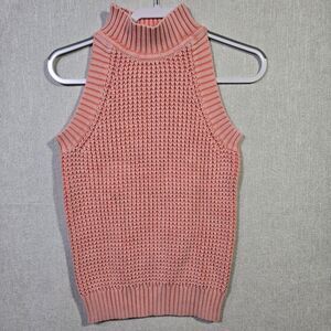 Michael Kors Sweater Tank  Chunky Knit Sleeveless Mock Neck Medium Pink